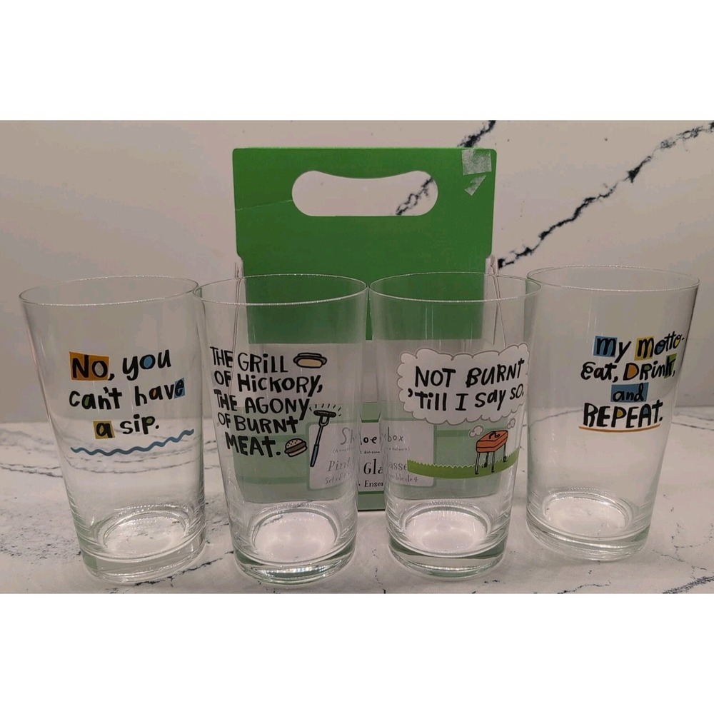 Hallmark‎ Shoebox Pint Glasses Set 4 Different Dad Man Cave NWT
